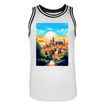 Toledo Spanien Vintage Reiseposter WPA Souvenir - Männer Basketball-Trikot - Weiß/Schwarz - Vorne - AI Model Male 185 dark (185cm)