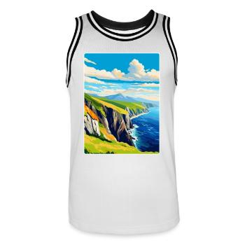 Slieve League Irlande Royaume-Uni Affiche de voyage vintage WPA - Maillot de basket Homme - blanc/noir - Devant - AI Model Male 185 dark (185cm)