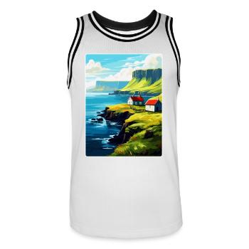 Färöer Insel Dänemark Vintage Reise Poster WPA Kunst - Männer Basketball-Trikot - Weiß/Schwarz - Vorne - AI Model Male 185 dark (185cm)