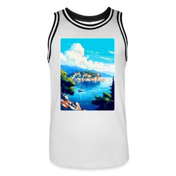 Vis Island Croatia Vintage Travel Poster Souvenir - Men's Basketball Jersey - white/black - Front - AI Model Male 185 dark (185cm)