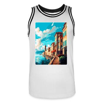Bayonne Frankreich Vintage Reiseplakat Souvenir WPA - Männer Basketball-Trikot - Weiß/Schwarz - Vorne - AI Model Male 185 dark (185cm)