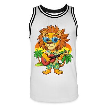Lunettes de soleil de plage d’été Funny Lion Hawaiian - Maillot de basket Homme - blanc/noir - Devant - AI Model Male 185 dark (185cm)