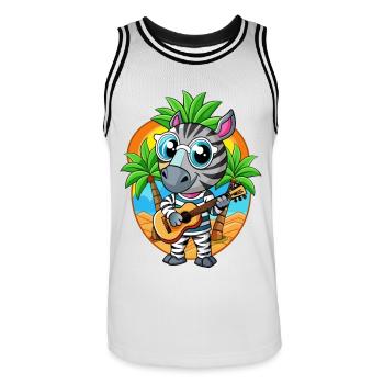 Lustige Zebra Cartoon Sommer Strand Sonnenbrille Gitarre - Männer Basketball-Trikot - Weiß/Schwarz - Vorne - AI Model Male 185 dark (185cm)