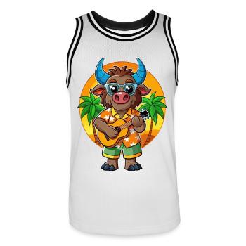 Lustige Buffalo Cartoon Sommer Strand Sonnenbrille - Männer Basketball-Trikot - Weiß/Schwarz - Vorne - AI Model Male 185 dark (185cm)