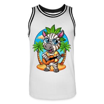 Lustige Zebra Cartoon Sommer Strand Sonnenbrille Gitarre - Männer Basketball-Trikot - Weiß/Schwarz - Vorne - AI Model Male 185 dark (185cm)