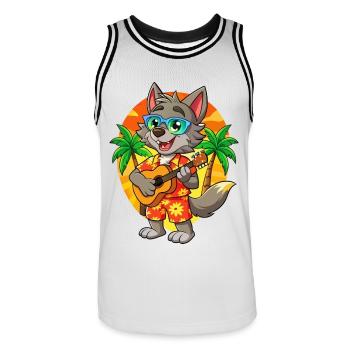 Lustige Wolf Cartoon Sommer Strand Sonnenbrille Gitarre - Männer Basketball-Trikot - Weiß/Schwarz - Vorne - AI Model Male 185 dark (185cm)