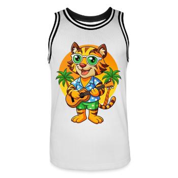 Lustige Tiger Cartoon Sommer Strand Sonnenbrille Gitarre - Männer Basketball-Trikot - Weiß/Schwarz - Vorne - AI Model Male 185 dark (185cm)