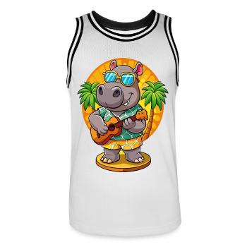 Lustige Nilpferd Cartoon Sommer Strand Sonnenbrille Gitarre - Männer Basketball-Trikot - Weiß/Schwarz - Vorne - AI Model Male 185 dark (185cm)