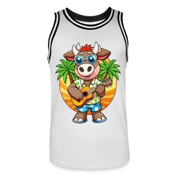 Lustige Kuh Cartoon Sommer Strand Sonnenbrille Gitarre - Männer Basketball-Trikot - Weiß/Schwarz - Vorne - AI Model Male 185 dark (185cm)