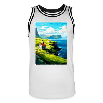 Färöer Inseln Dänemark Vintage Reiseposter WPA - Männer Basketball-Trikot - Weiß/Schwarz - Vorne - AI Model Male 185 dark (185cm)