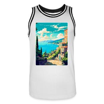 Korfu Griechenland Vintage Reiseplakat WPA Souvenir - Männer Basketball-Trikot - Weiß/Schwarz - Vorne - AI Model Male 185 dark (185cm)