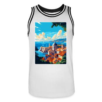Dubrovnik Kroatien Vintage Reiseplakat Souvenir - Männer Basketball-Trikot - Weiß/Schwarz - Vorne - AI Model Male 185 dark (185cm)
