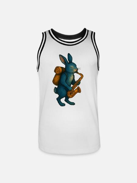 Lapin Bleu avec Saxophone - Maillot de basket Homme - blanc/noir