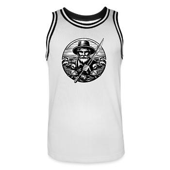 Logo du pêcheur - Maillot de basket Homme - blanc/noir - Devant - AI Model Male 185 dark (185cm)