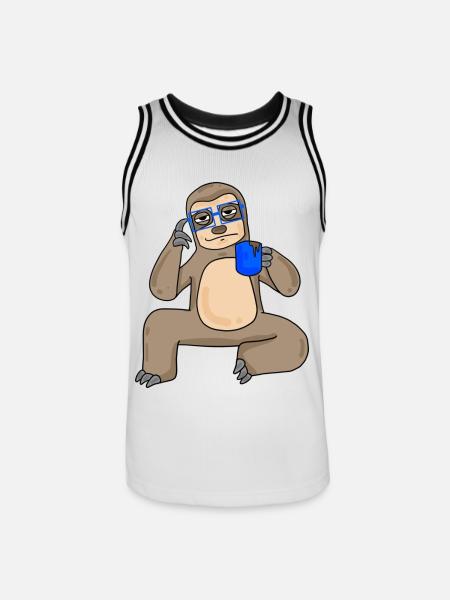 Sloth with glasses and coffee - Men's Basketball Jersey - white/black
