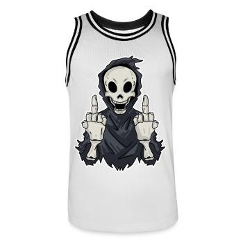 Grim Reaper montre les deux doigts du milieu - Maillot de basket Homme - blanc/noir - Devant - AI Model Male 185 dark (185cm)