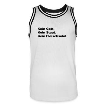 Kein Gott. Kein Staat. Kein Fleischsalat. - Männer Basketball-Trikot - Weiß/Schwarz - Vorne - AI Model Male 185 dark (185cm)