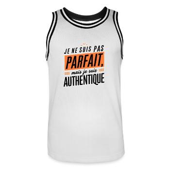 Je ne suis pas parfait mais authentique - Maillot de basket Homme - blanc/noir - Devant - AI Model Male 185 dark (185cm)