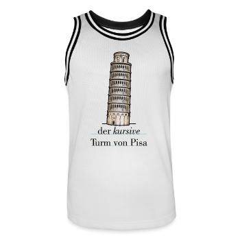 der kursive Turm von Pisa - schief versus kursiv - Männer Basketball-Trikot - Weiß/Schwarz - Vorne - AI Model Male 185 dark (185cm)