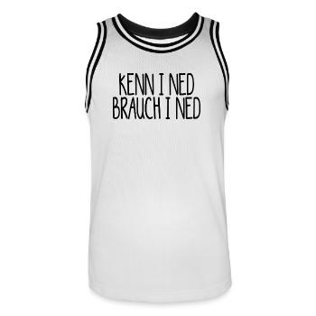 kenn i ned, brauch i ned. Kenn ich nicht - Männer Basketball-Trikot - Weiß/Schwarz - Vorne - AI Model Male 185 dark (185cm)