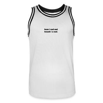 kenn i ned und brauch i a ned - kenne ich nicht - Männer Basketball-Trikot - Weiß/Schwarz - Vorne - AI Model Male 185 dark (185cm)