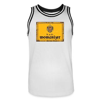 k.u.k. womanizer - Männer Basketball-Trikot - Weiß/Schwarz - Vorne - AI Model Male 185 dark (185cm)