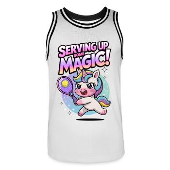 Serving Up Some Magic! - Men's Basketball Jersey - white/black - Front - AI Model Male 185 dark (185cm)