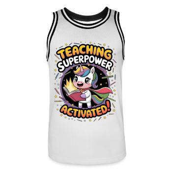 Teaching Superpower Activated! - Men's Basketball Jersey - white/black - Front - AI Model Male 185 dark (185cm)