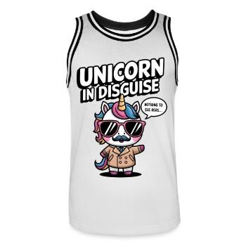 Licorne déguisée - Maillot de basket Homme - blanc/noir - Devant - AI Model Male 185 dark (185cm)