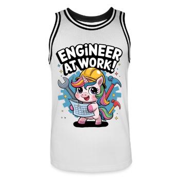 Engineer At Work! - Men's Basketball Jersey - white/black - Front - AI Model Male 185 dark (185cm)