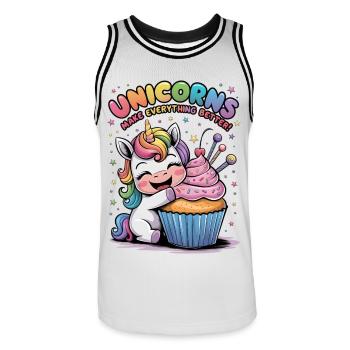 Les licornes rendent tout meilleur - Maillot de basket Homme - blanc/noir - Devant - AI Model Male 185 dark (185cm)