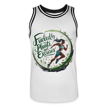 Alimenté par les plantes, pas d’excuses - Maillot de basket Homme - blanc/noir - Devant - AI Model Male 185 dark (185cm)