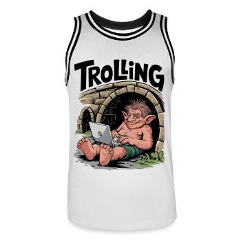 Trolling - Men's Basketball Jersey - white/black - Front - AI Model Male 185 dark (185cm)