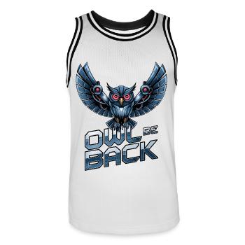 Owl Be Back - Men's Basketball Jersey - white/black - Front - AI Model Male 185 dark (185cm)