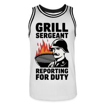 Grill Sergeant Reporting For Duty - Men's Basketball Jersey - white/black - Front - AI Model Male 185 dark (185cm)