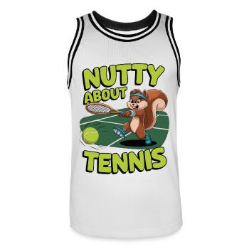 Nutty About Tennis - Men's Basketball Jersey - white/black - Front - AI Model Male 185 dark (185cm)