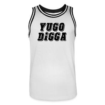 yugo digga - style uni des Balkans - Maillot de basket Homme - blanc/noir - Devant - AI Model Male 185 dark (185cm)