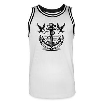 Logo de l’ancre Seagulls - Maillot de basket Homme - blanc/noir - Devant - AI Model Male 185 dark (185cm)