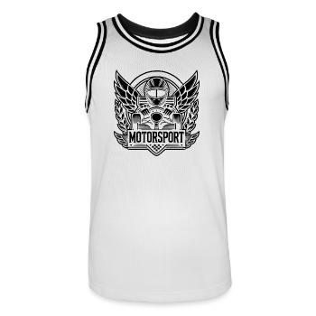 Motorsport Logo - Männer Basketball-Trikot - Weiß/Schwarz - Vorne - AI Model Male 185 dark (185cm)