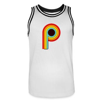 Rayures design rétro P - Maillot de basket Homme - blanc/noir - Devant - AI Model Male 185 dark (185cm)