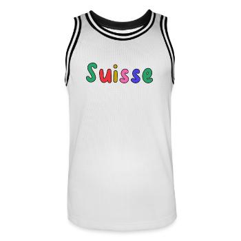 SUISSE. PAYS. GENEVE. HUMOUR. DRAPEAU - Maillot de basket Homme - blanc/noir - Devant - AI Model Male 185 dark (185cm)