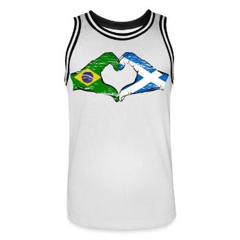 Brésil Ecosse drapeau mains forme de coeur utilisé - Maillot de basket Homme - blanc/noir - Devant - AI Model Male 185 dark (185cm)