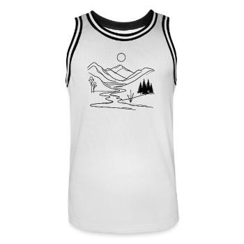 Évasion à Mystic Mountain - Maillot de basket Homme - blanc/noir - Devant - AI Model Male 185 dark (185cm)