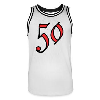 50. 50 ANS. 50e ANNIVERSAIRE. ANNIVERSAIRE 50 ANS. - Maillot de basket Homme - blanc/noir - Devant - AI Model Male 185 dark (185cm)