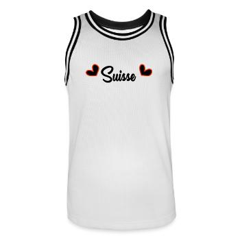 SUISSE. PAYS. GENEVE. SUISSE. HUMOUR. PAYS - Maillot de basket Homme - blanc/noir - Devant - AI Model Male 185 dark (185cm)