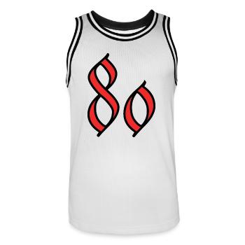 80. 80 ANS. 80e ANNIVERSAIRE. ANNIVERSAIRE 80 ANS. - Maillot de basket Homme - blanc/noir - Devant - AI Model Male 185 dark (185cm)