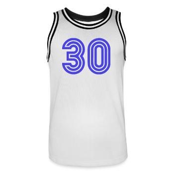 30. 30 ANS. 30e ANNIVERSAIRE. ANNIVERSAIRE 30 ANS. - Maillot de basket Homme - blanc/noir - Devant - AI Model Male 185 dark (185cm)