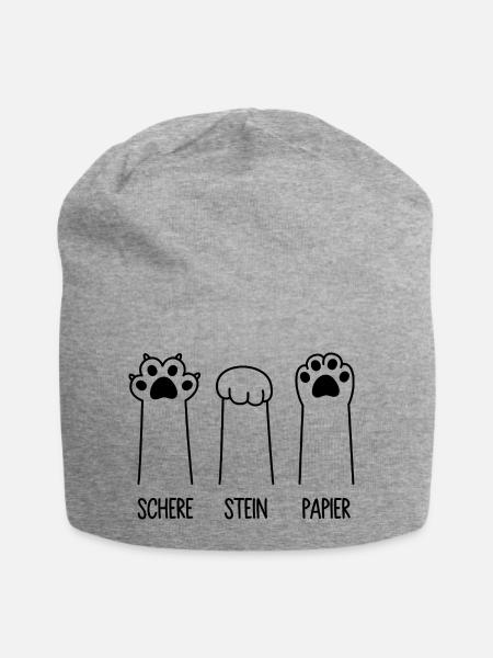 Schere Stein Papier Katze Pfote Spiel Katzenpfoten - Jersey-Beanie - Grau meliert