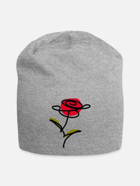 Rote Rose one line art Geschenk Freundin Mutter - Jersey-Beanie - Grau meliert