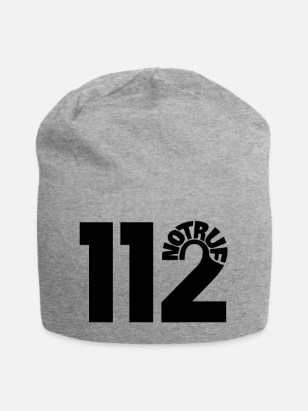 Notruf 112 rund - Jersey-Beanie - Grau meliert